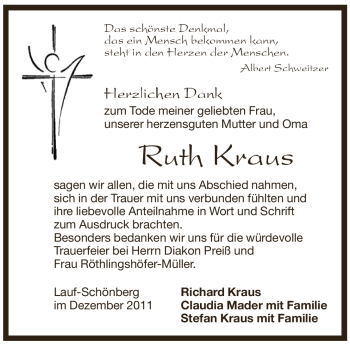 Traueranzeige von Ruth Kraus von Pegnitz-Zeitung
